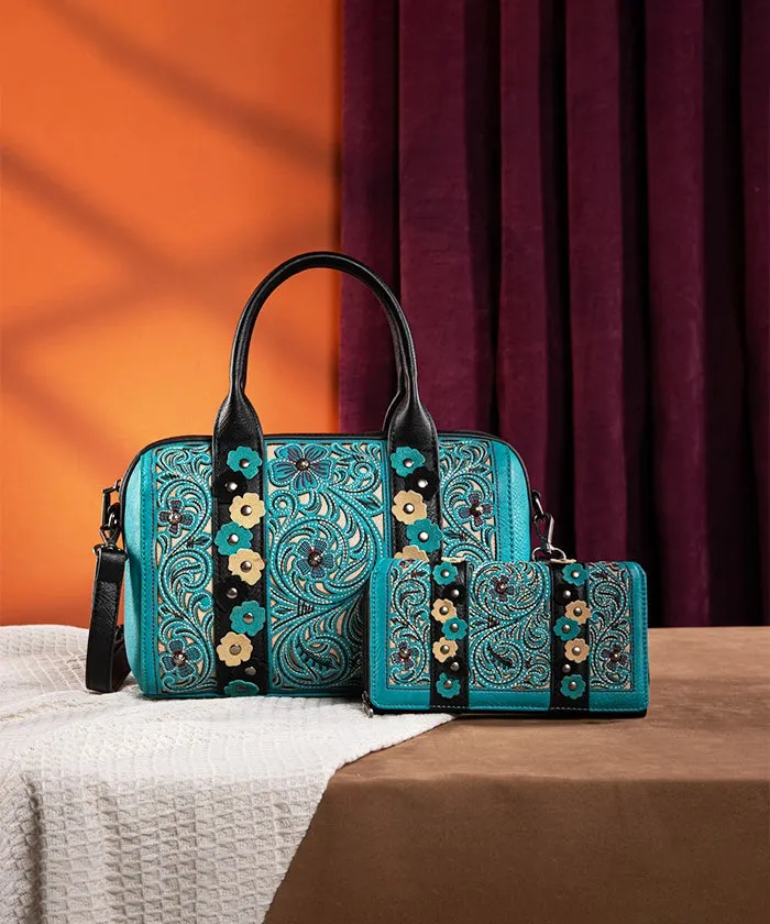 Montana West Embroidered Floral Cut-out Boston Bag Set