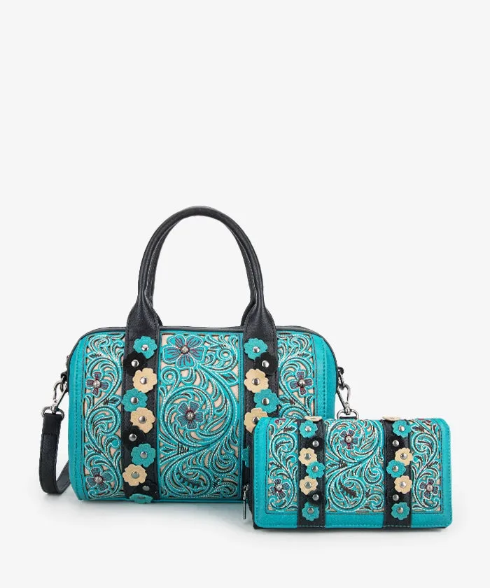 Montana West Embroidered Floral Cut-out Boston Bag Set