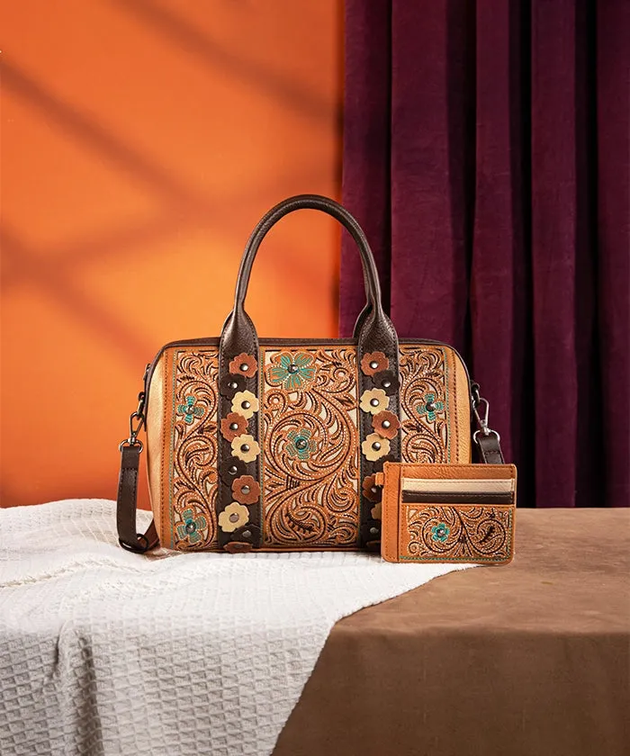 Montana West Embroidered Floral Cut-out Boston Bag Set