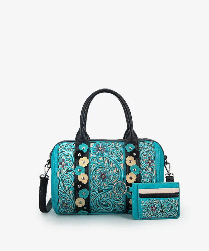 Montana West Embroidered Floral Cut-out Boston Bag Set