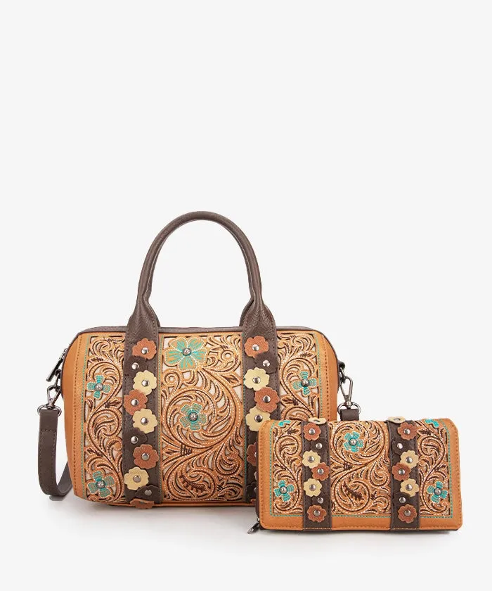 Montana West Embroidered Floral Cut-out Boston Bag Set