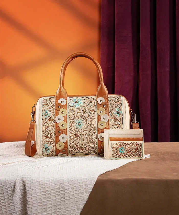 Montana West Embroidered Floral Cut-out Boston Bag Set