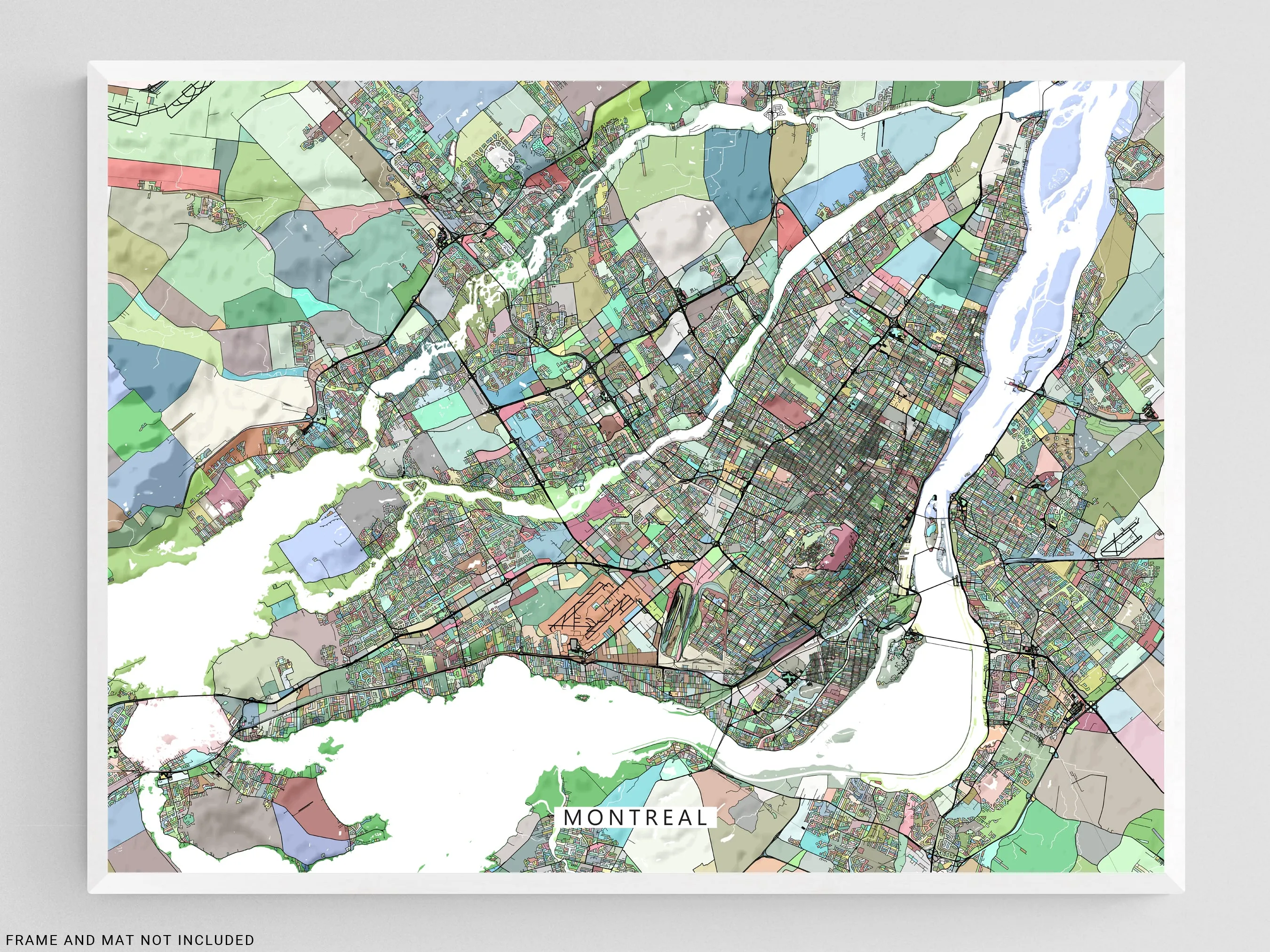 Montreal Map Wall Art Print, Geometric Quebec Canada City Poster Maps