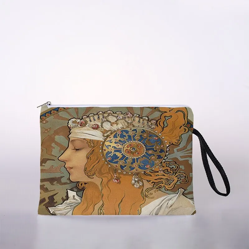 Mucha oil painting cosmetic bag ladies mini cosmetic bag storage bag travel storage bag handbag