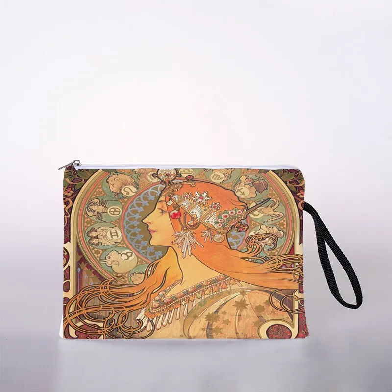 Mucha oil painting cosmetic bag ladies mini cosmetic bag storage bag travel storage bag handbag