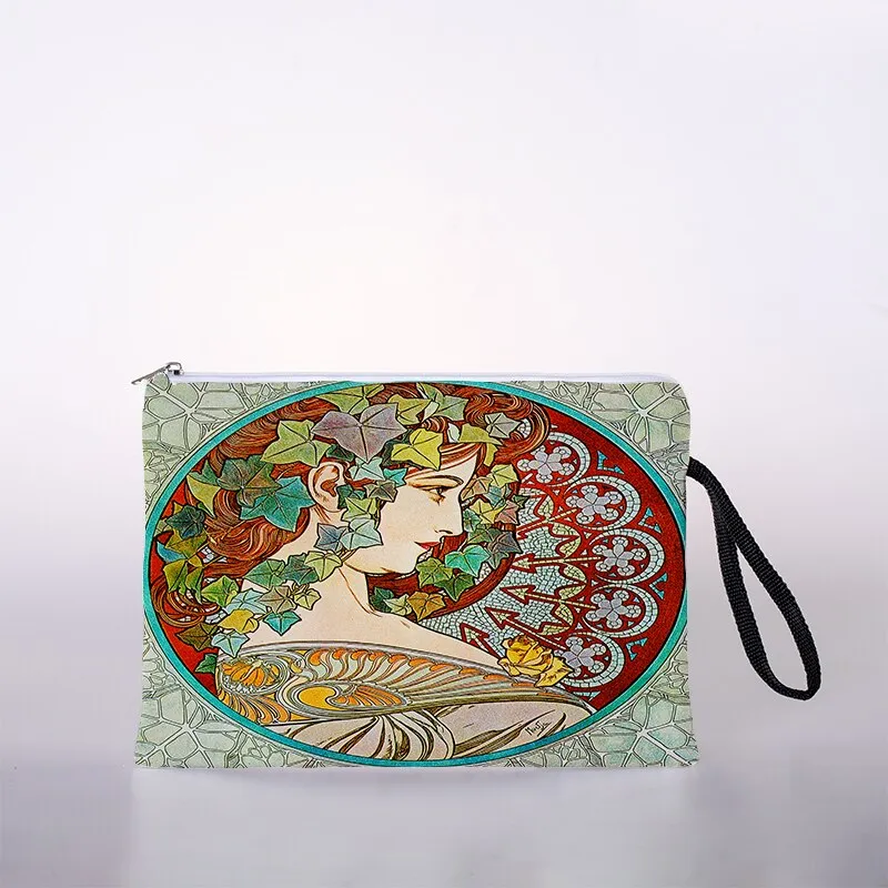 Mucha oil painting cosmetic bag ladies mini cosmetic bag storage bag travel storage bag handbag