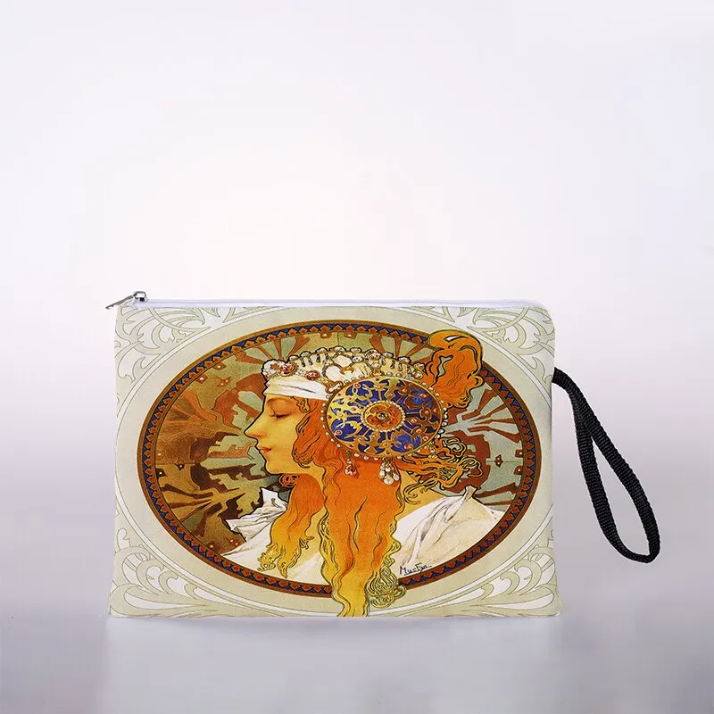 Mucha oil painting cosmetic bag ladies mini cosmetic bag storage bag travel storage bag handbag