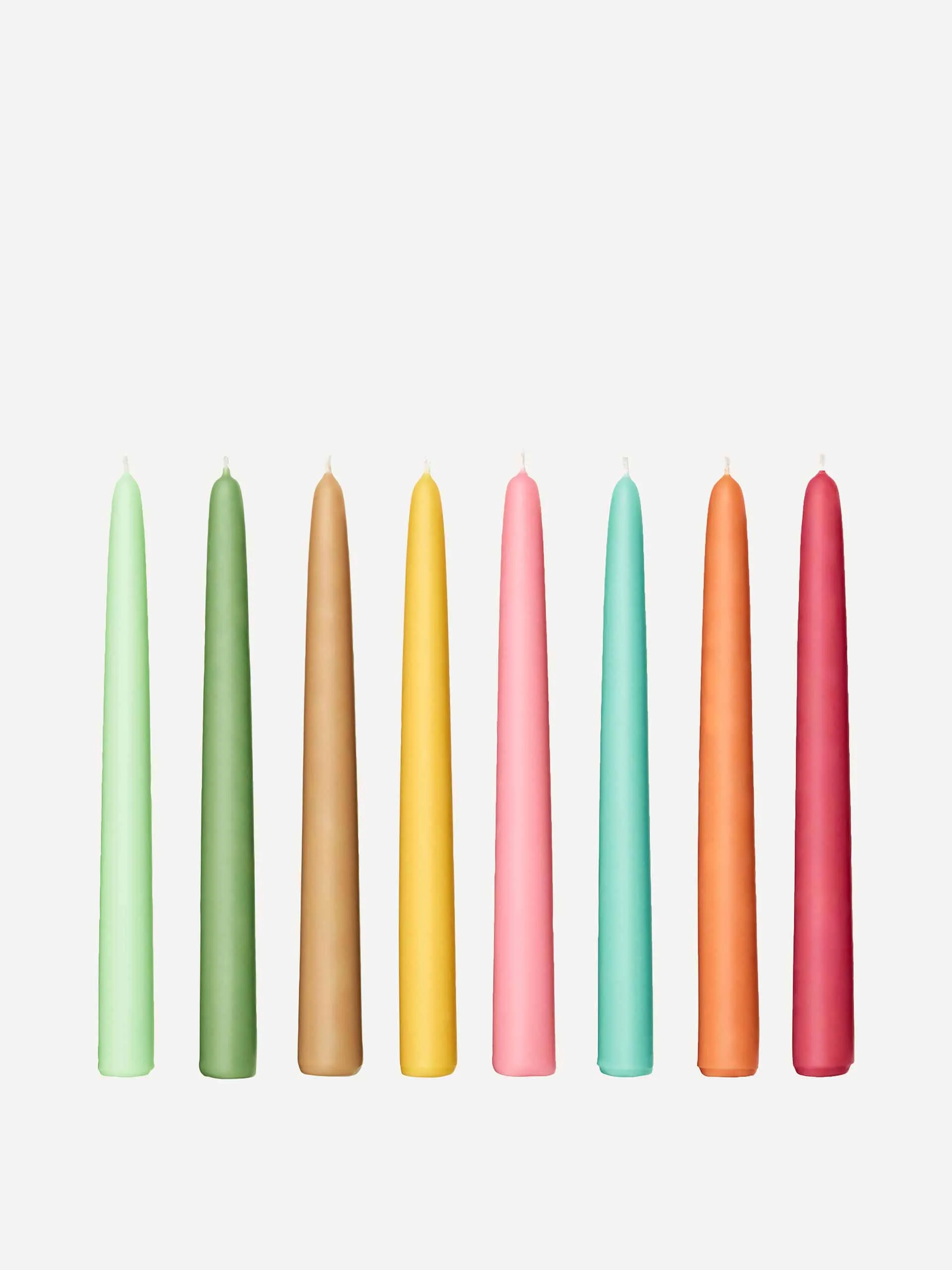 Multi-coloured taper candles (set of 8)