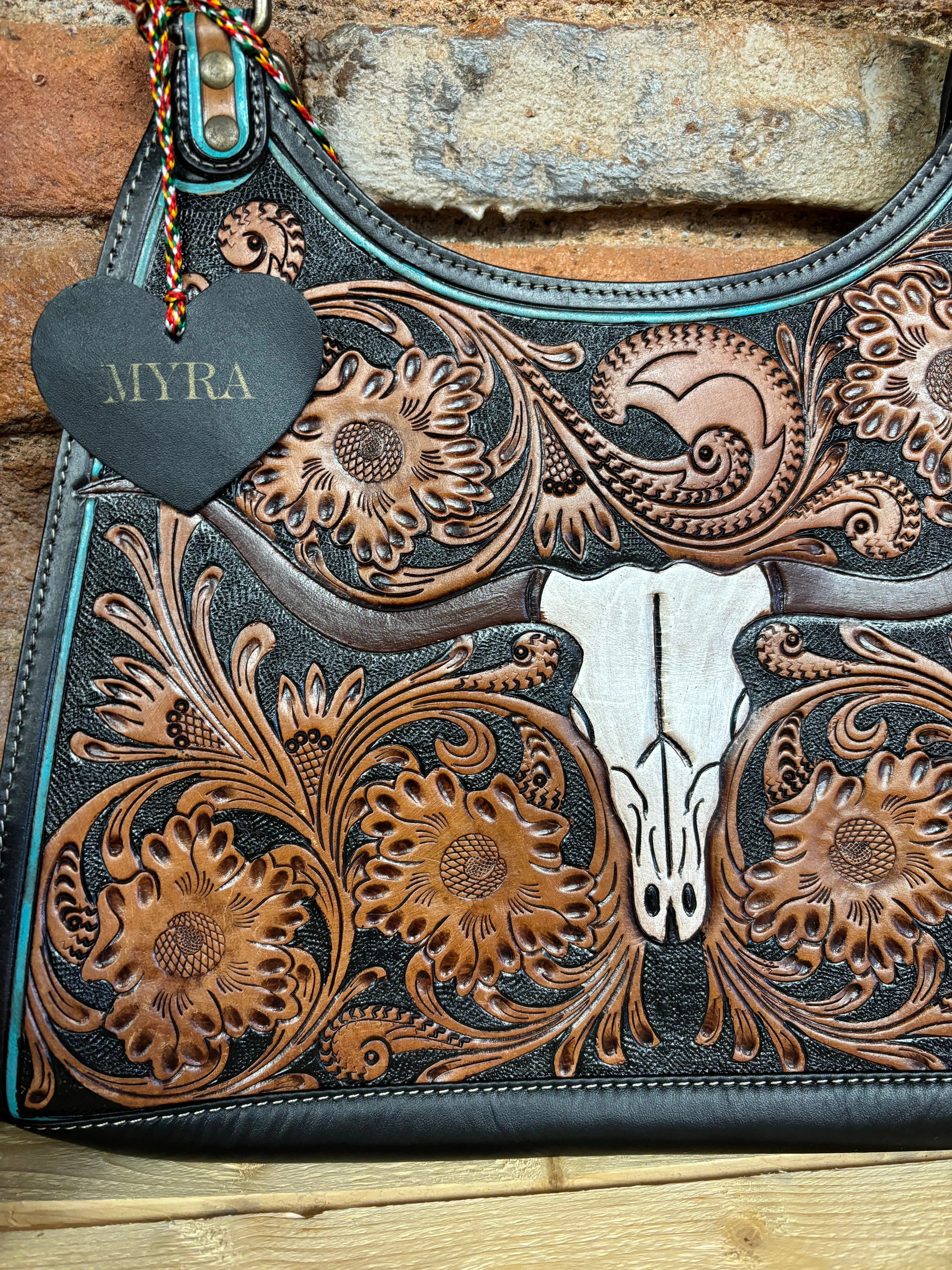 Myra Bag Steer Creek Trail Hand-Tooled Leather Tote Handbag S-9729