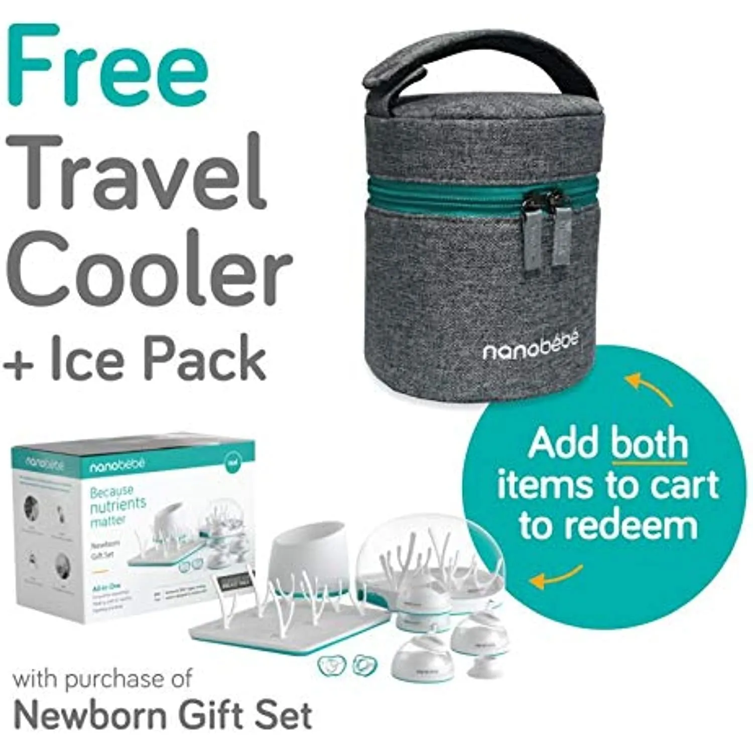 NANOB B nanobebe Breastmilk Baby Bottle Cooler & Travel Bag with Ice Pack Included. Compact Triple Insulated, Easily attaches to Stroller or Diaper Bag- Grey