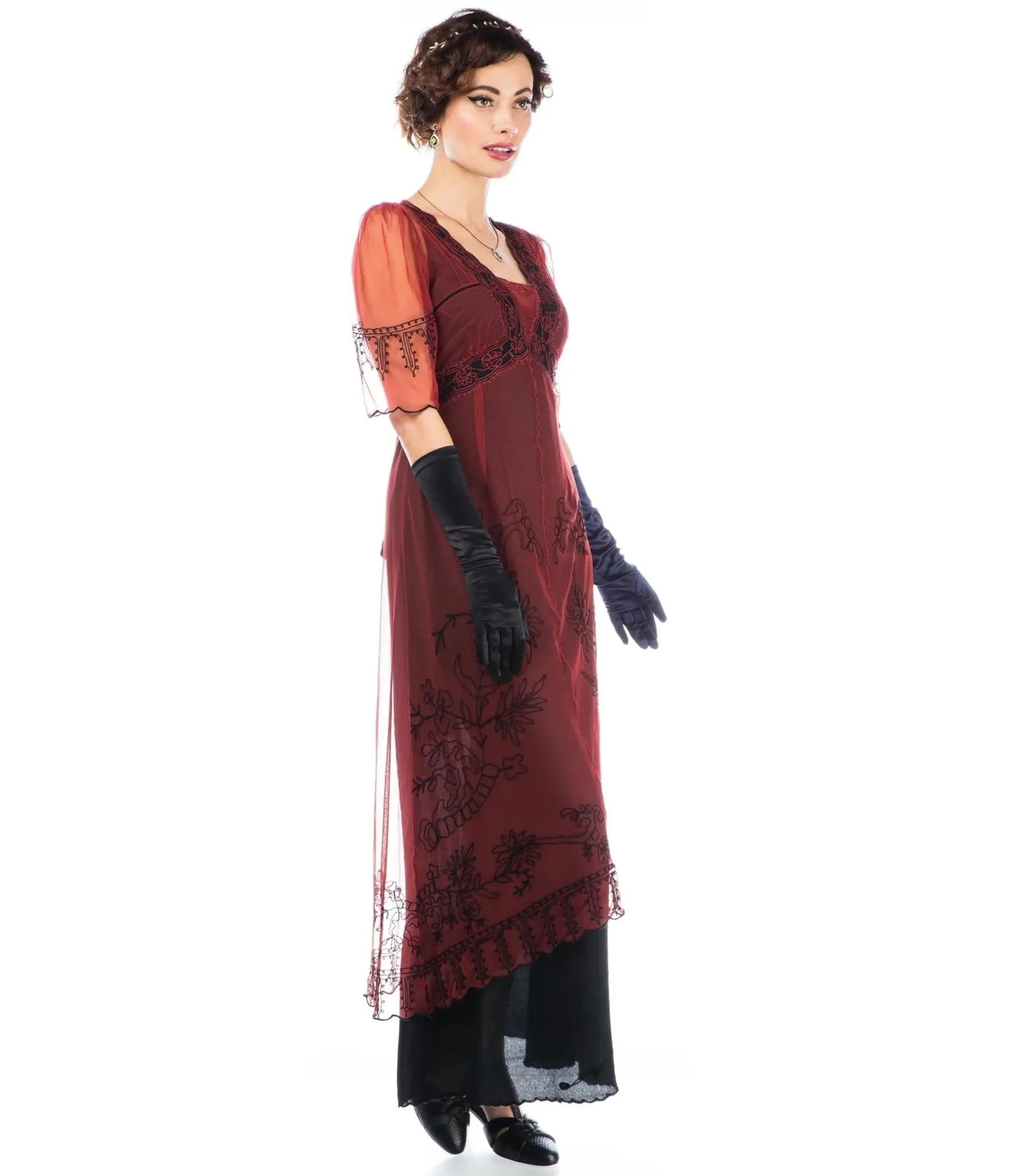 Nataya 1920s Style Wine & Black Flapper Dress