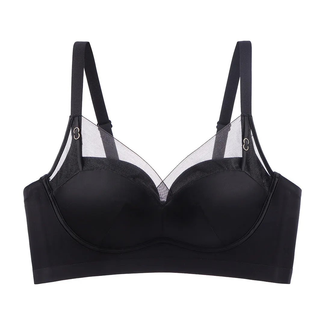 New small breast push-up latex underwear women's glossy bra without rims to hold secondary breasts comfortable breathable adjustable bra