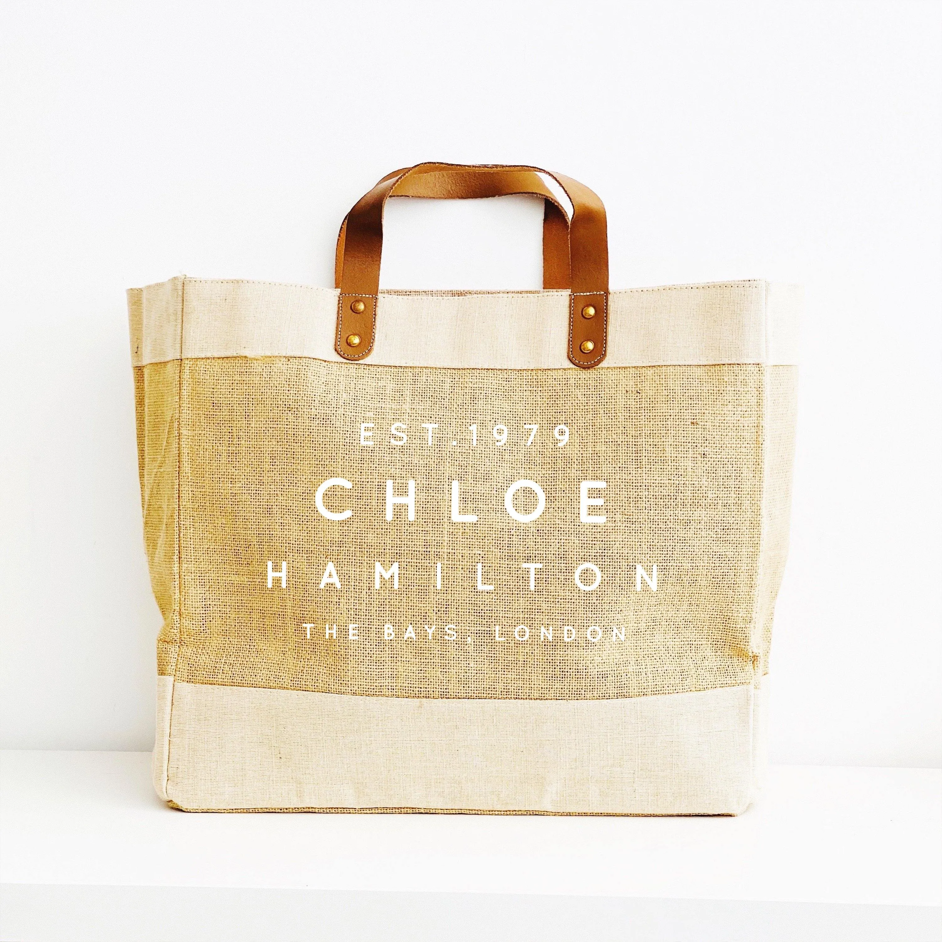 Personalised Jute Tote Shopping Bag | Personalised Bag Name Place and Date