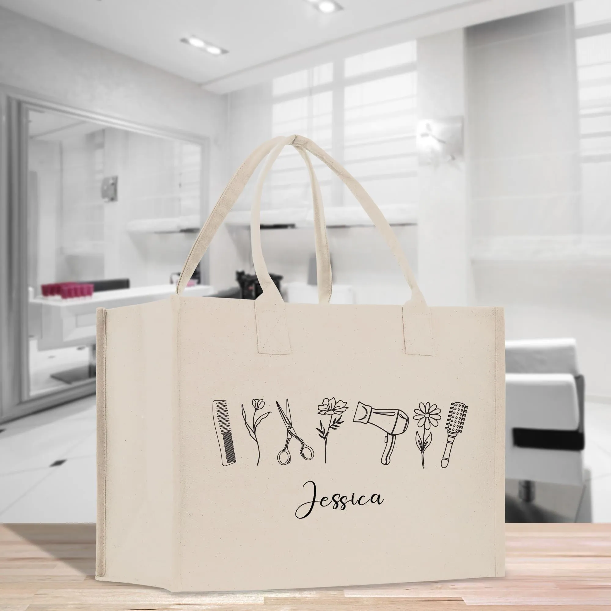 Personalized Hair Stylist Custom Cotton Canvas Tote Bag Hairdresser Gift Bag Beauty Salon Bag Stylist Supply Bag Barber Gift (HRST1008)