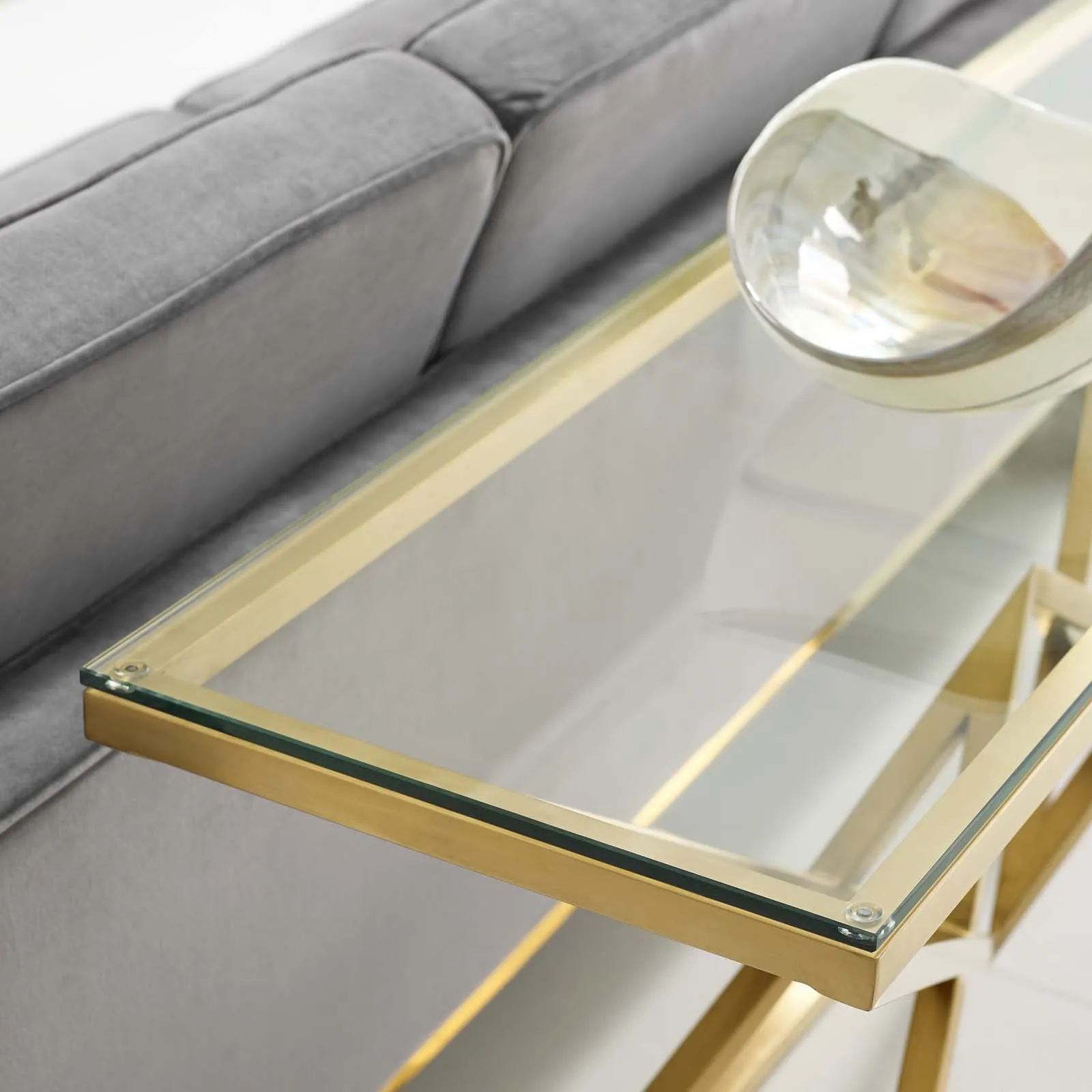 Point 59" Brushed Gold Metal Stainless Steel Console Table