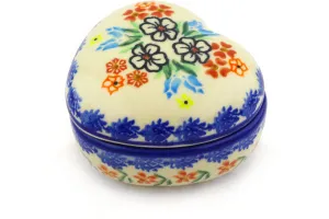 Polish Pottery 4" Heart Shaped Jar Fanciful Ladybug