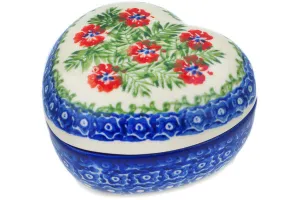 Polish Pottery 4" Heart Shaped Jar Midsummer Bloom