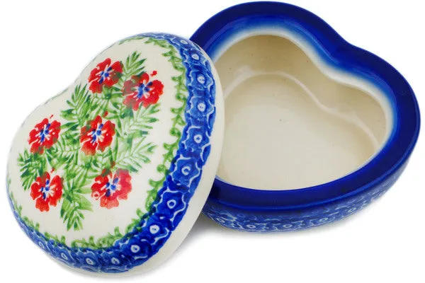 Polish Pottery 4" Heart Shaped Jar Midsummer Bloom