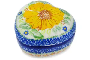 Polish Pottery 4" Heart Shaped Jar Yellow Petal Bliss