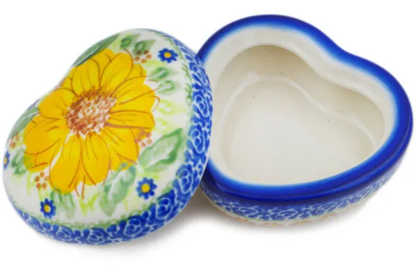 Polish Pottery 4" Heart Shaped Jar Yellow Petal Bliss