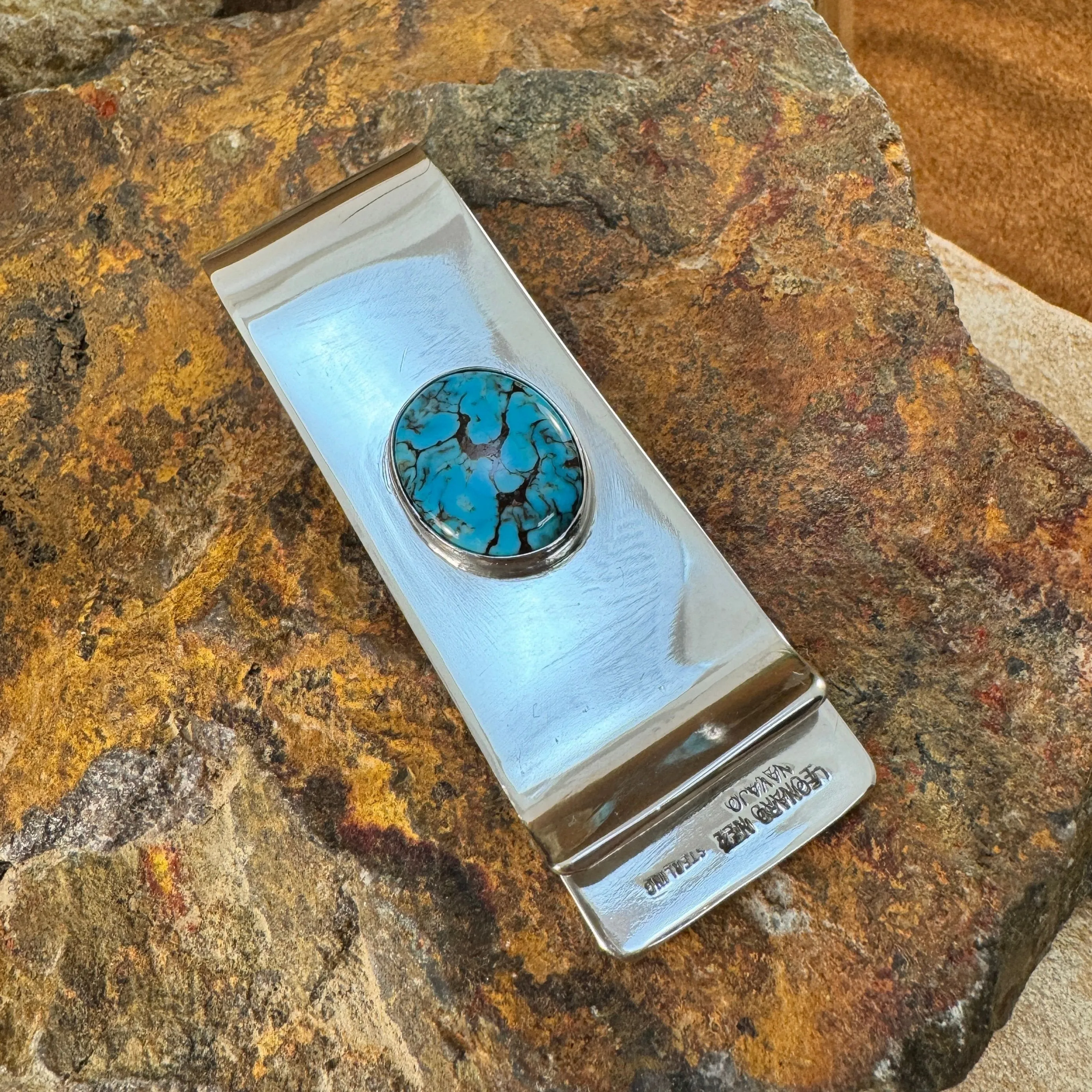 Prince Turquoise Sterling Silver Money Clip by Leonard Nez