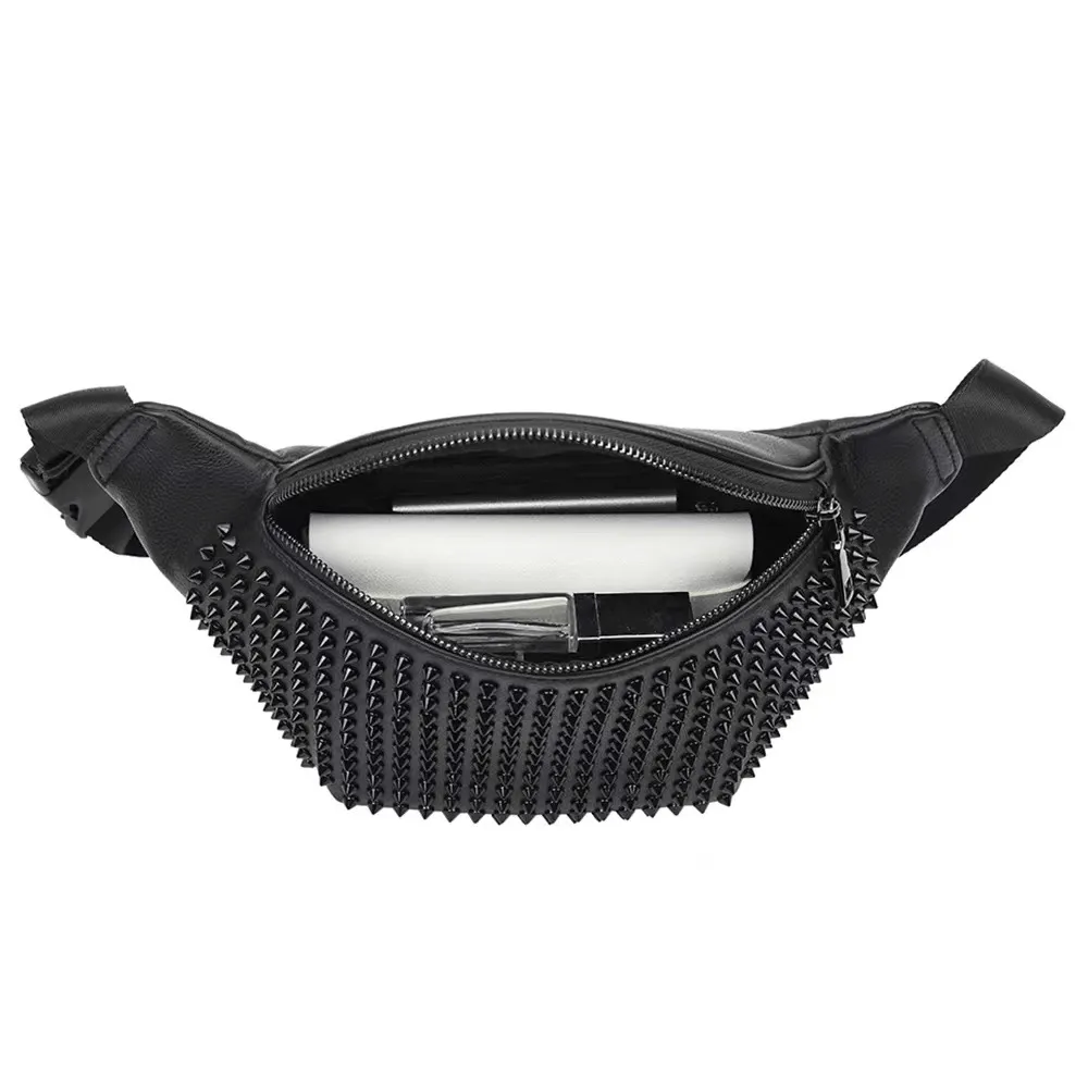 Punk Style Fashion Bag with Black Rivets / ZIpper Studded Waist Bag