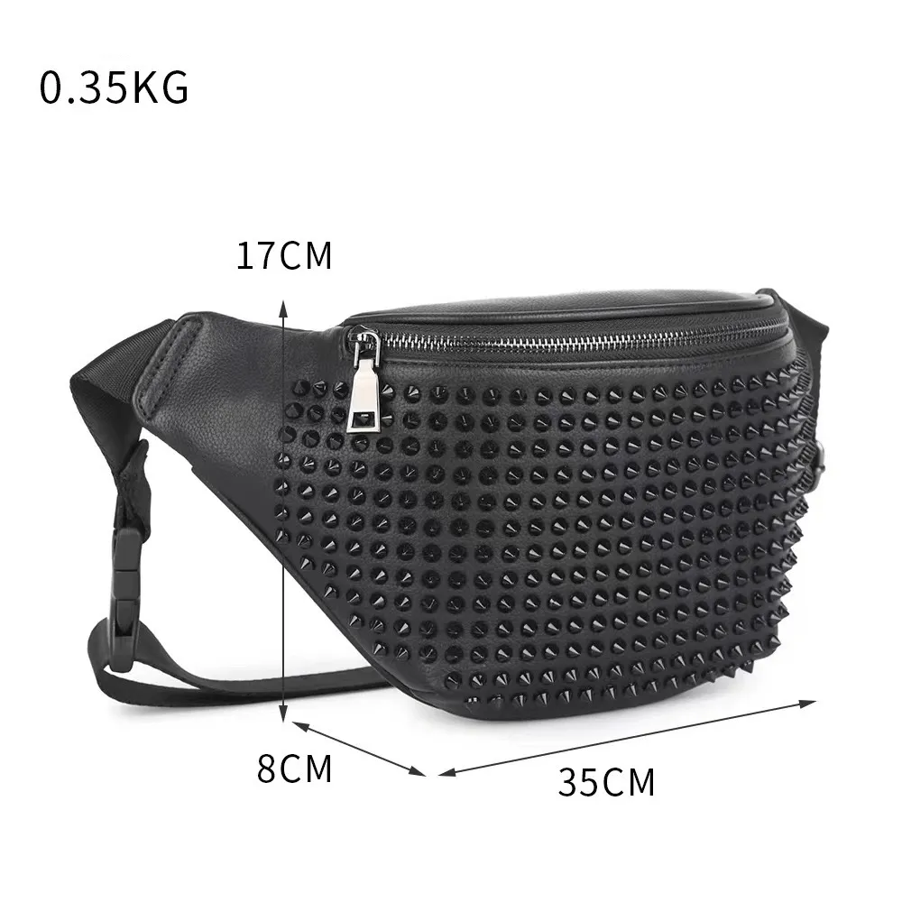 Punk Style Fashion Bag with Black Rivets / ZIpper Studded Waist Bag