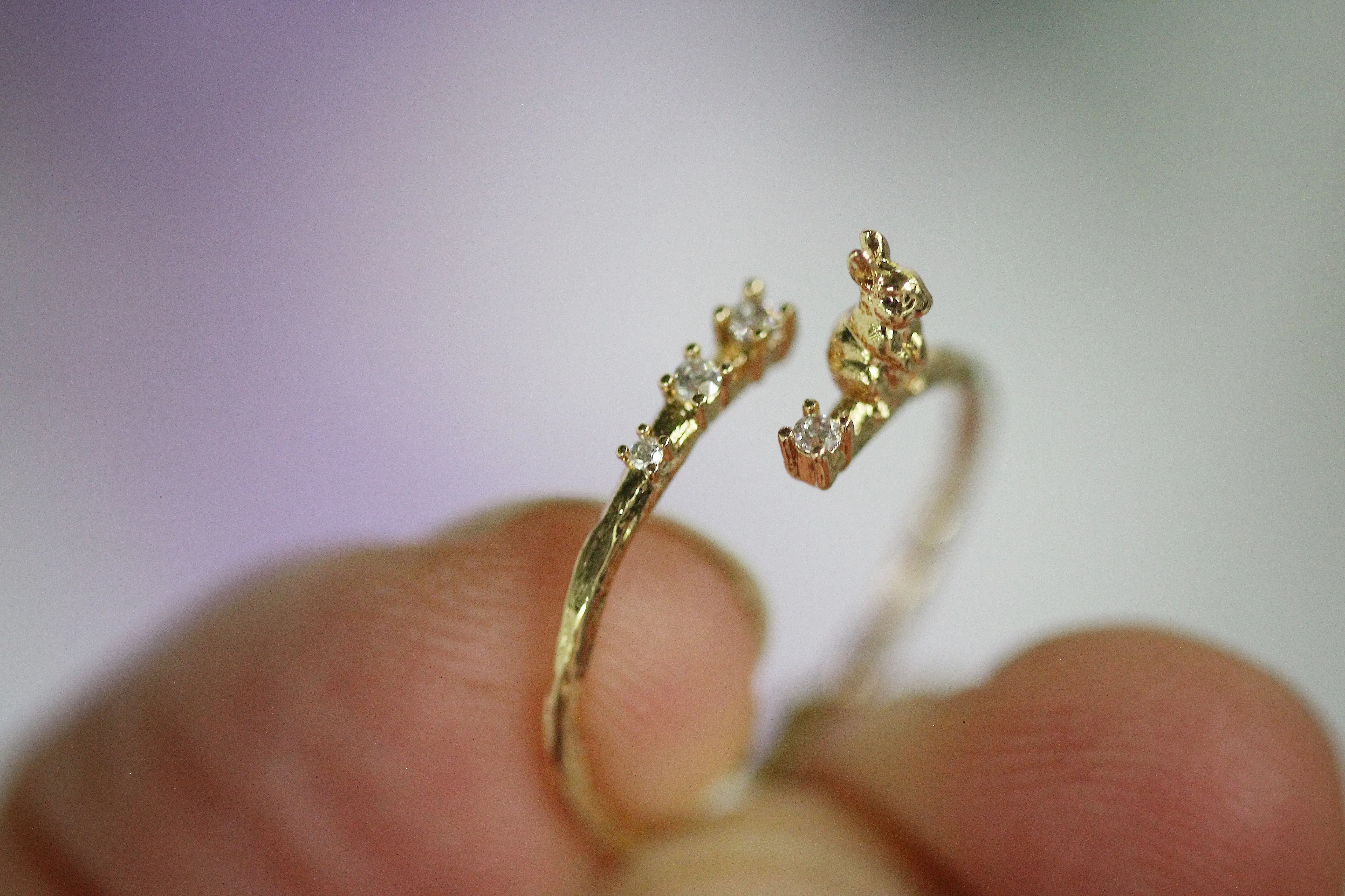 Rabbit Sitting on a Branch w/ Crystals Ring