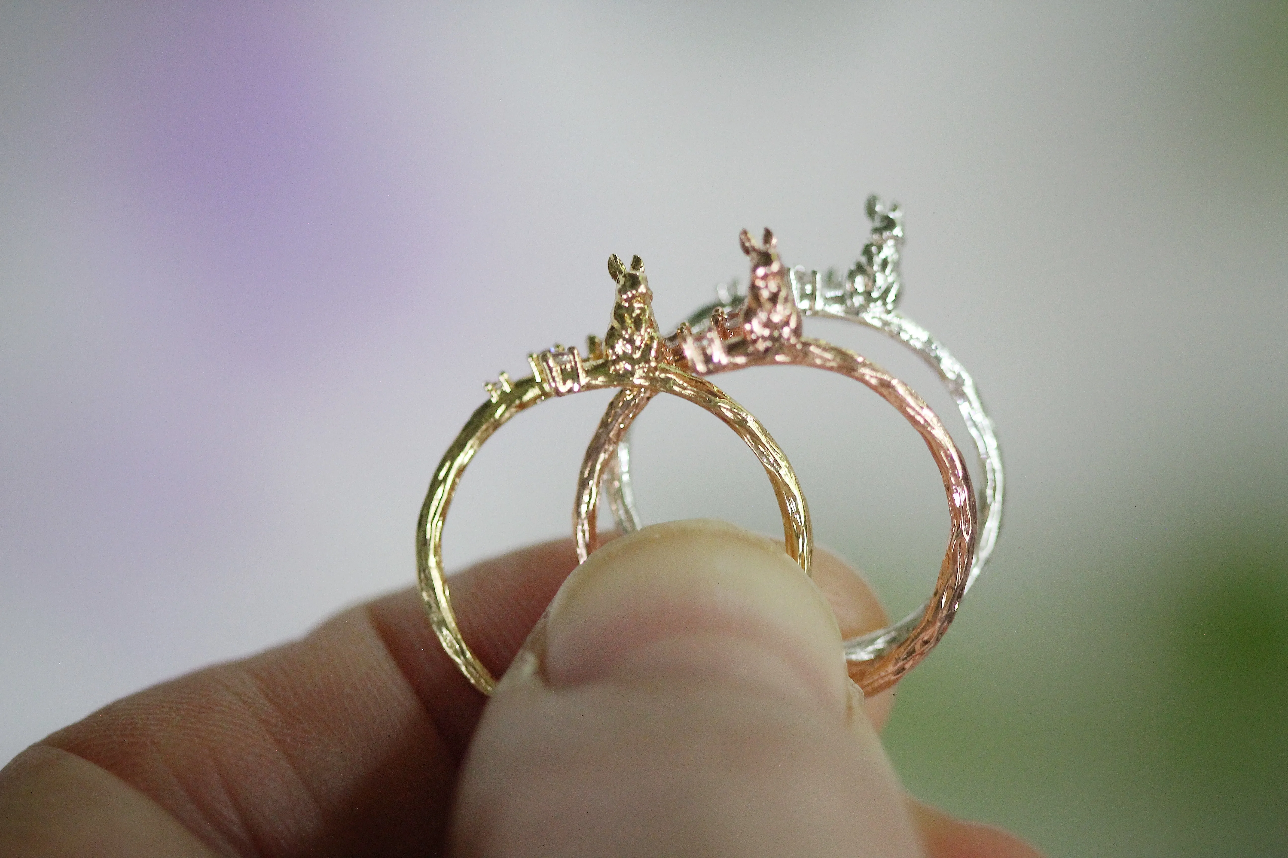 Rabbit Sitting on a Branch w/ Crystals Ring