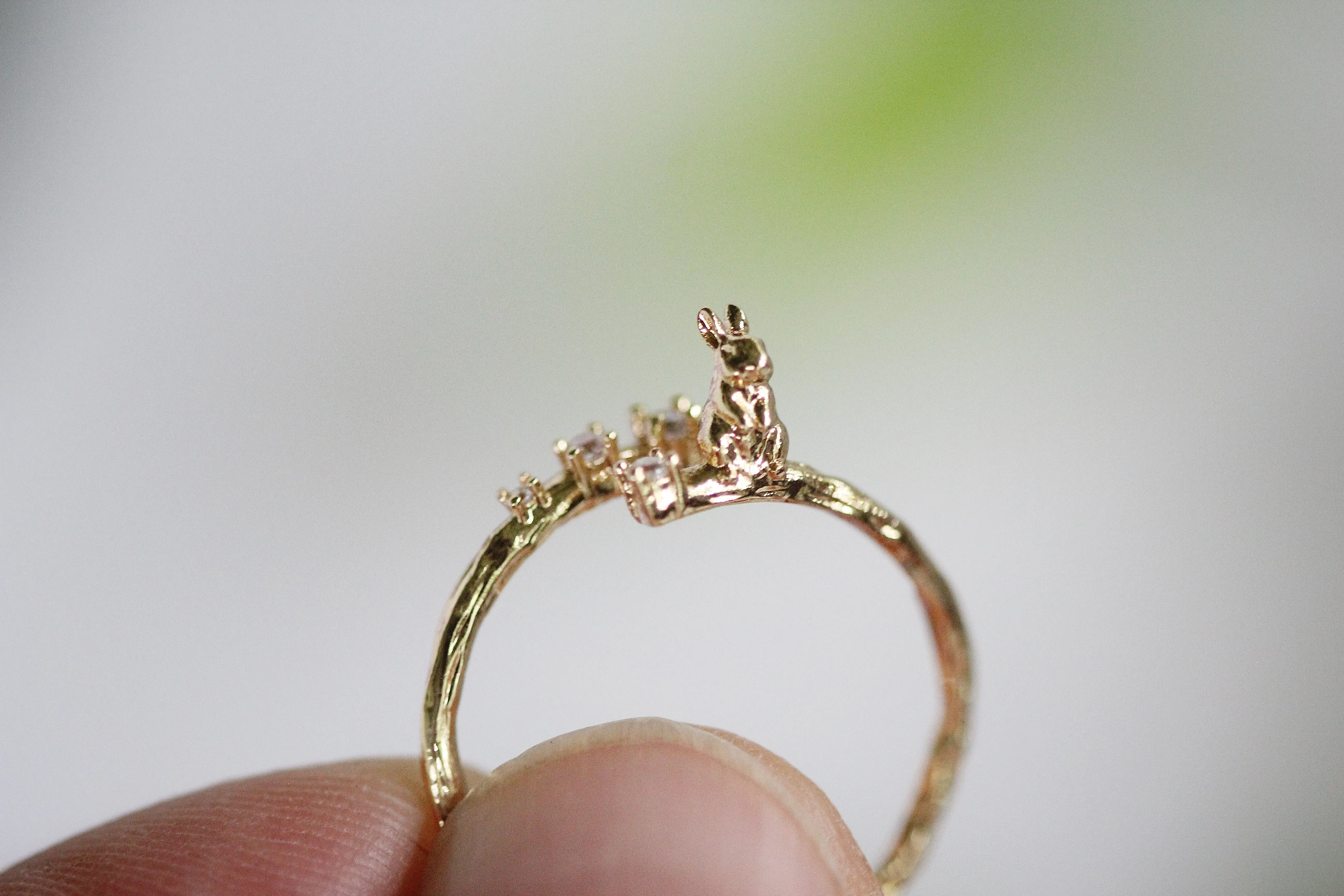 Rabbit Sitting on a Branch w/ Crystals Ring