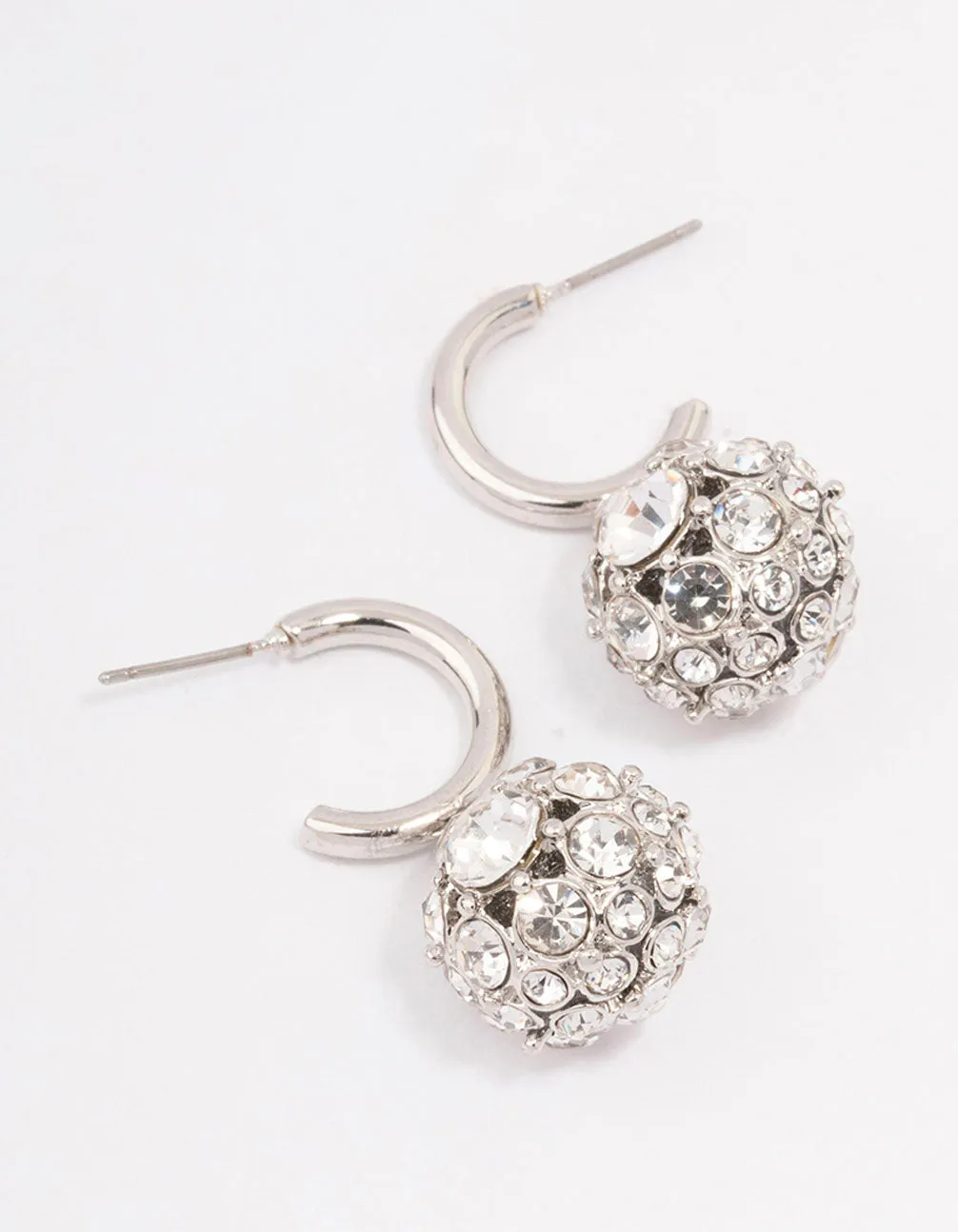 Rhodium Glamorous Ball Drop Huggie Earrings