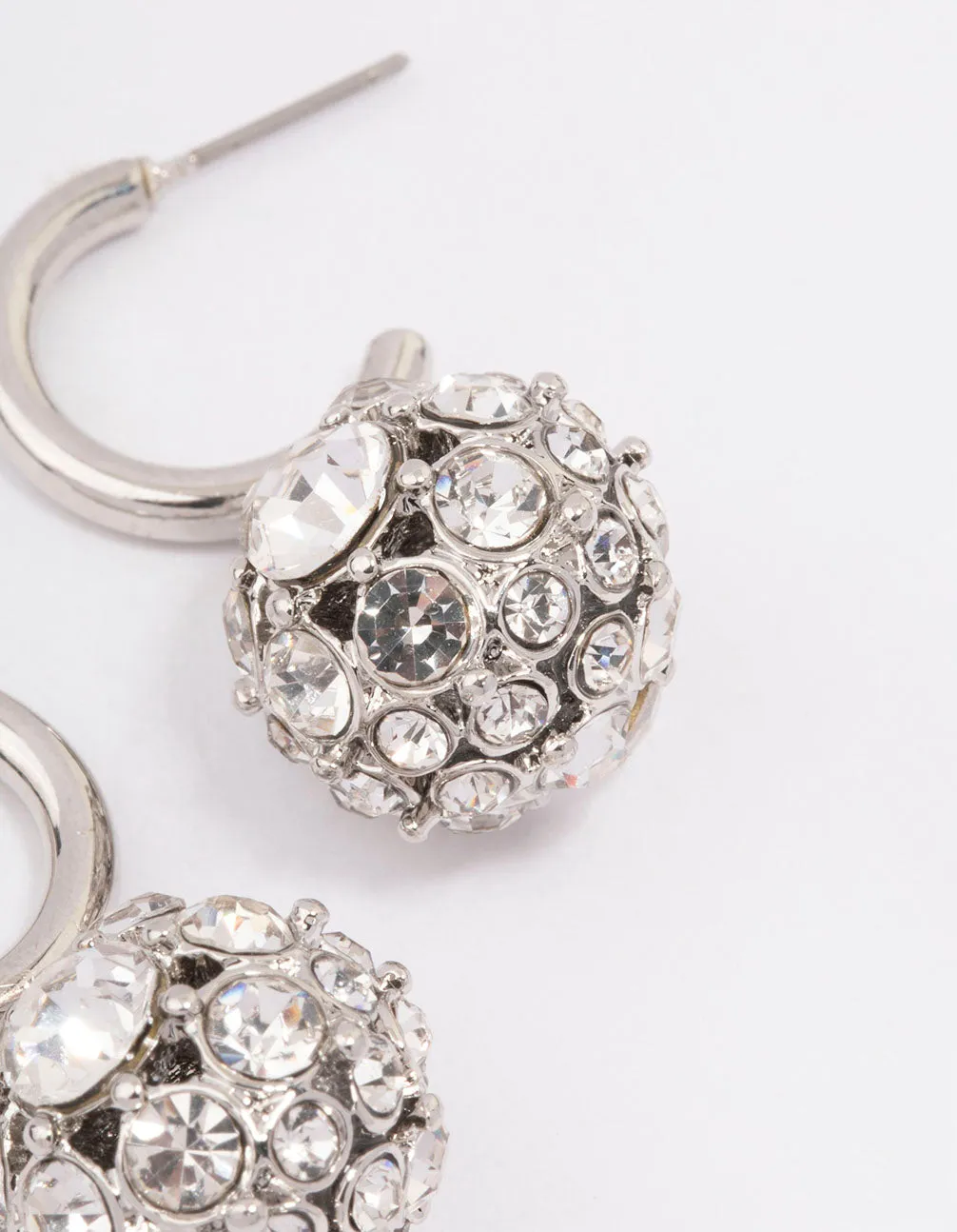 Rhodium Glamorous Ball Drop Huggie Earrings