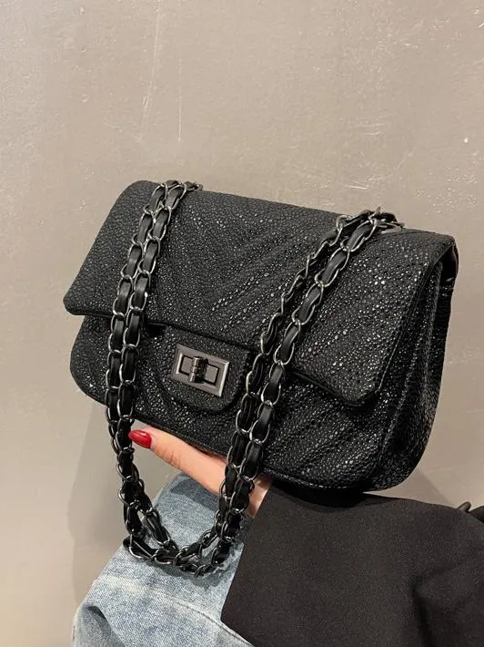 Ribbed Flap Shoulder Bag