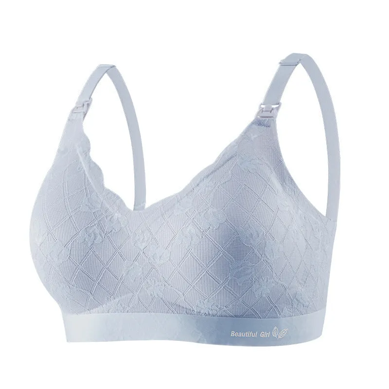 Seamless fit nursing bra for women without wires, jacquard lace, top buckle, pregnancy and postpartum anti-sagging nursing bra