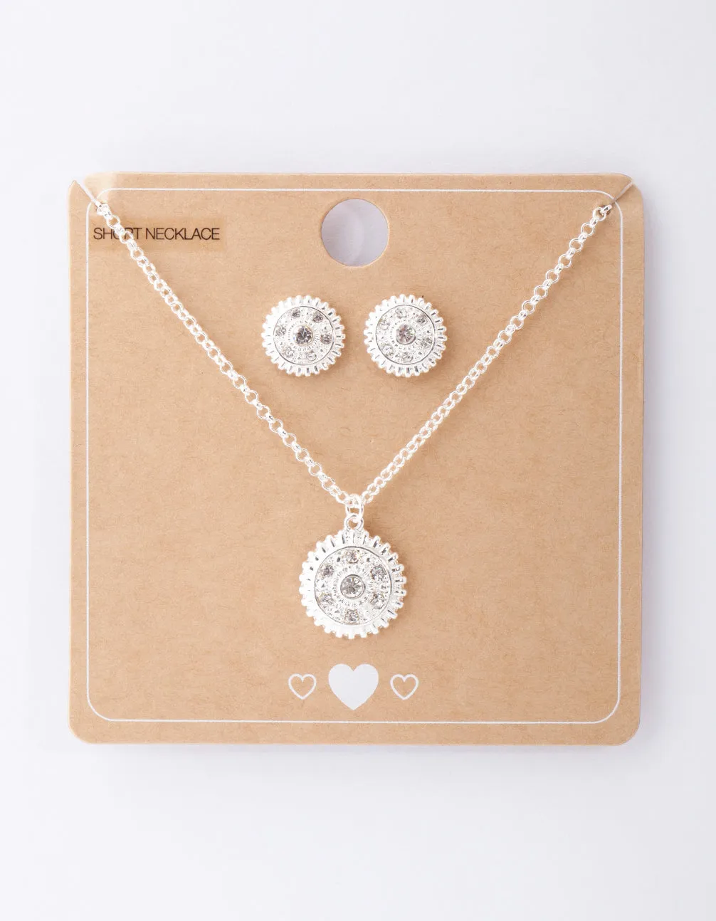 Silver Diamante Textured Necklace & Earring Set