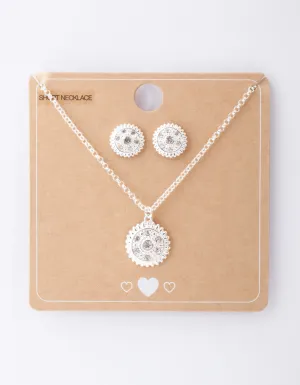 Silver Diamante Textured Necklace & Earring Set