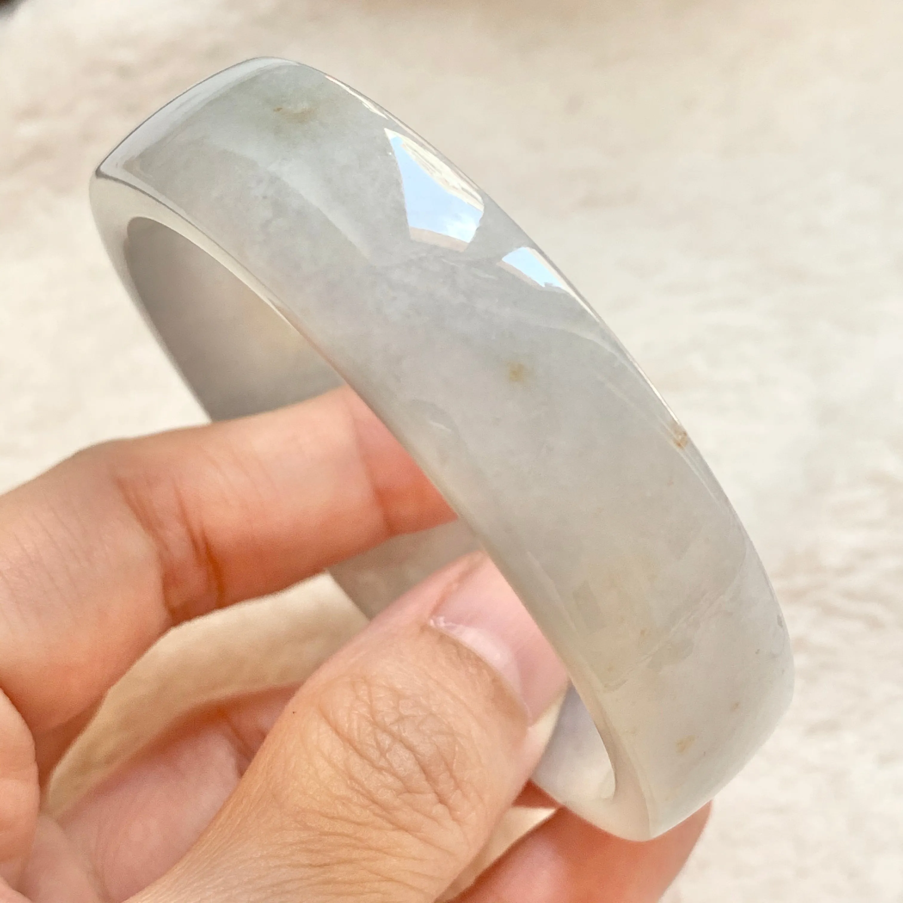 SOLD OUT: 54.2mm A-Grade Natural Jadeite Modern Round Bangle (Right-Angle) No.151730