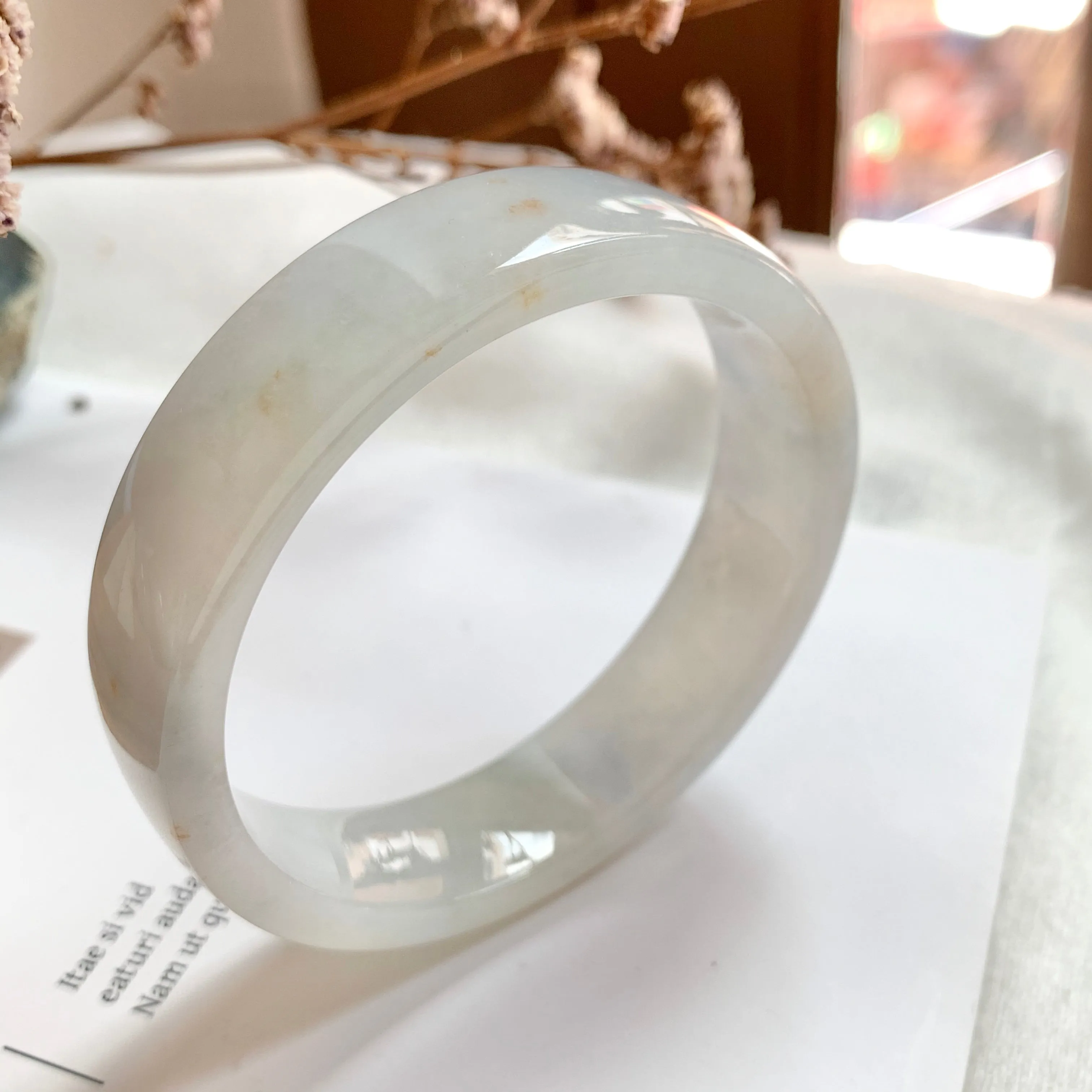 SOLD OUT: 54.2mm A-Grade Natural Jadeite Modern Round Bangle (Right-Angle) No.151730