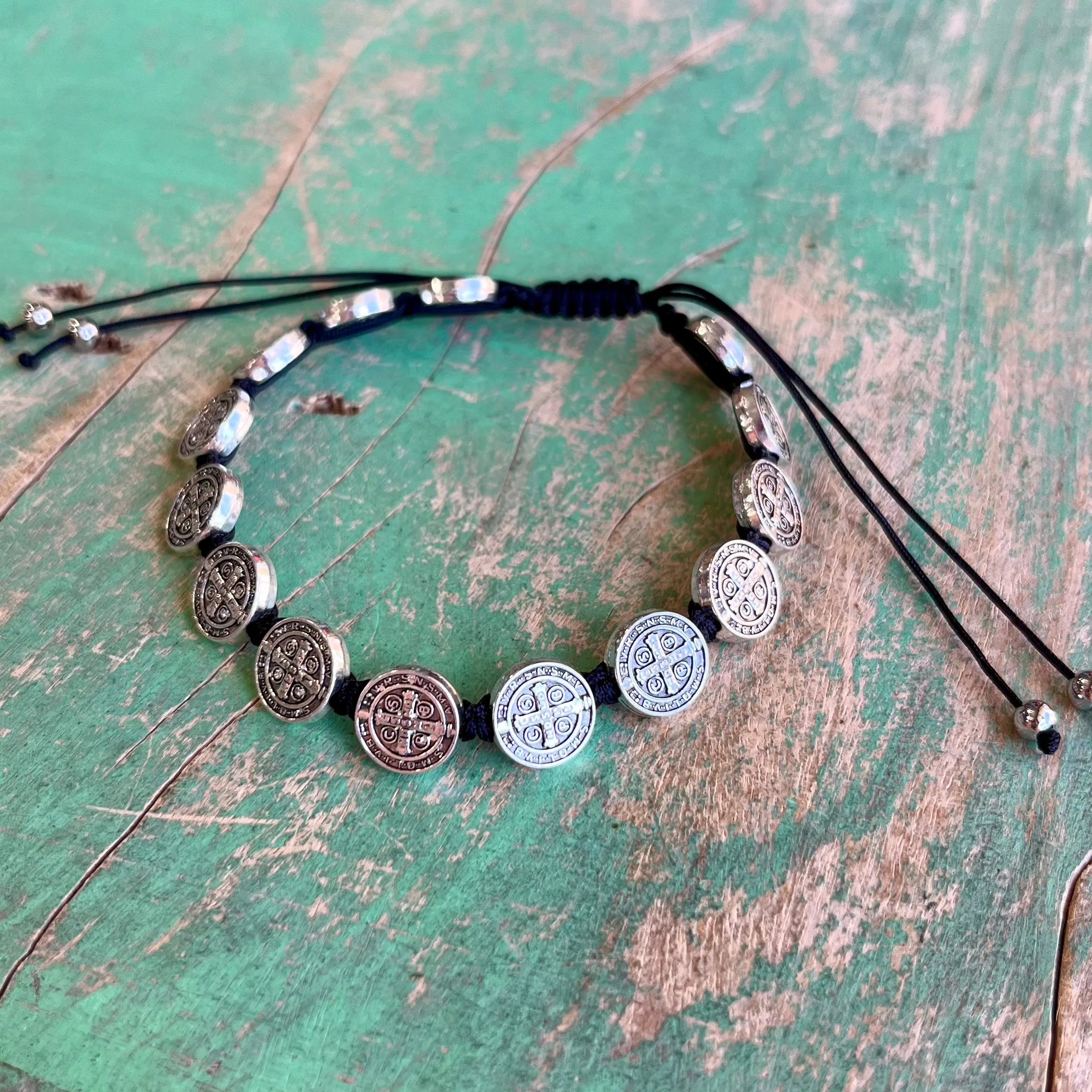 St Benedict Adjustable Black Cord Bracelet