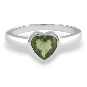 Starborn Faceted Heart Shaped Moldavite Sterling Silver Ring