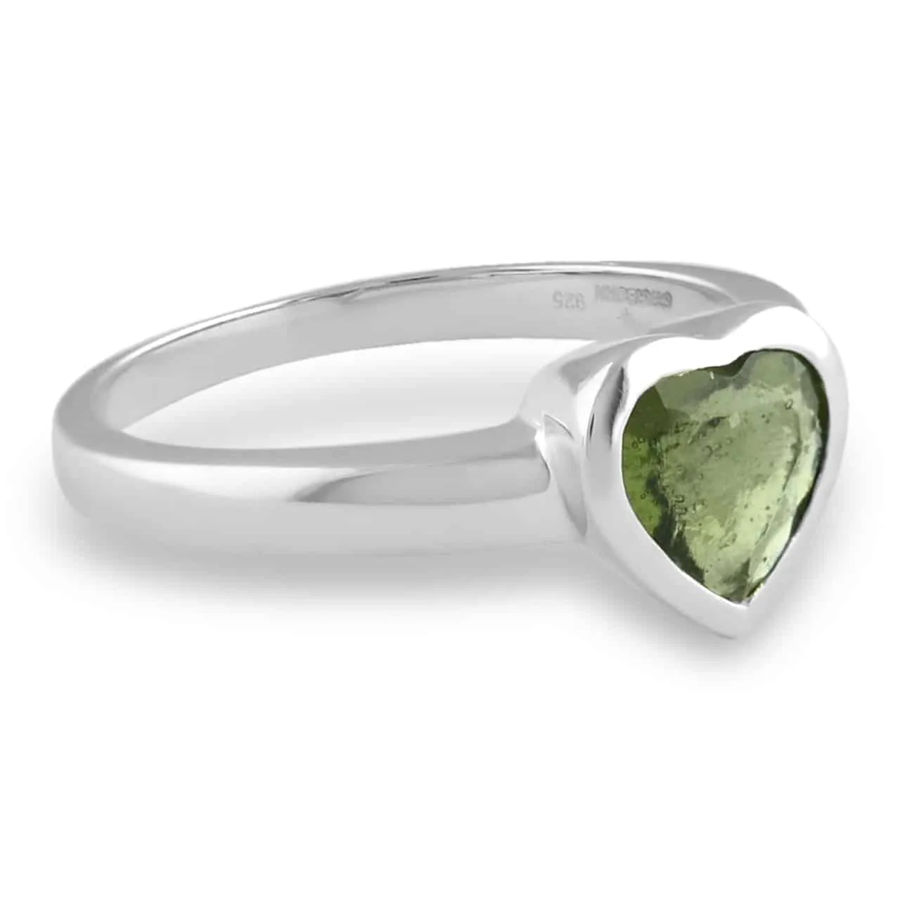 Starborn Faceted Heart Shaped Moldavite Sterling Silver Ring