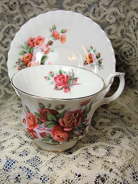 STUNNING Vintage Teacup and Saucer Royal Albert English Bone China Lush Roses CENTENNIAL ROSE Vintage Cup and Saucer Tea Time Cups and Saucers Bridal Gifts House Warming Gift