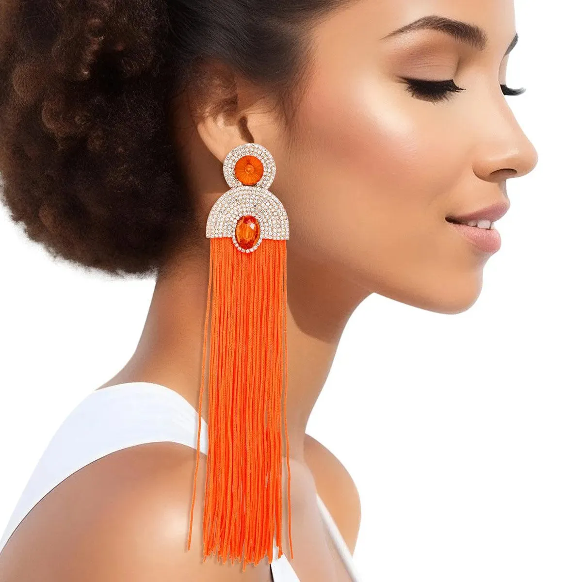 Style Staple Orange Fringe Statement Earrings for Glamour