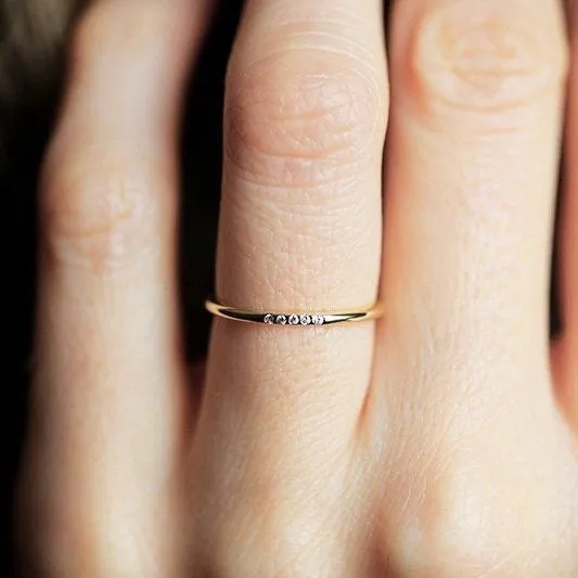 Super skinny 5 CZ ring| Extra fine CZ ring | Thin stacking ring | Minimalist | 5 tiny  stone ring | 1mm