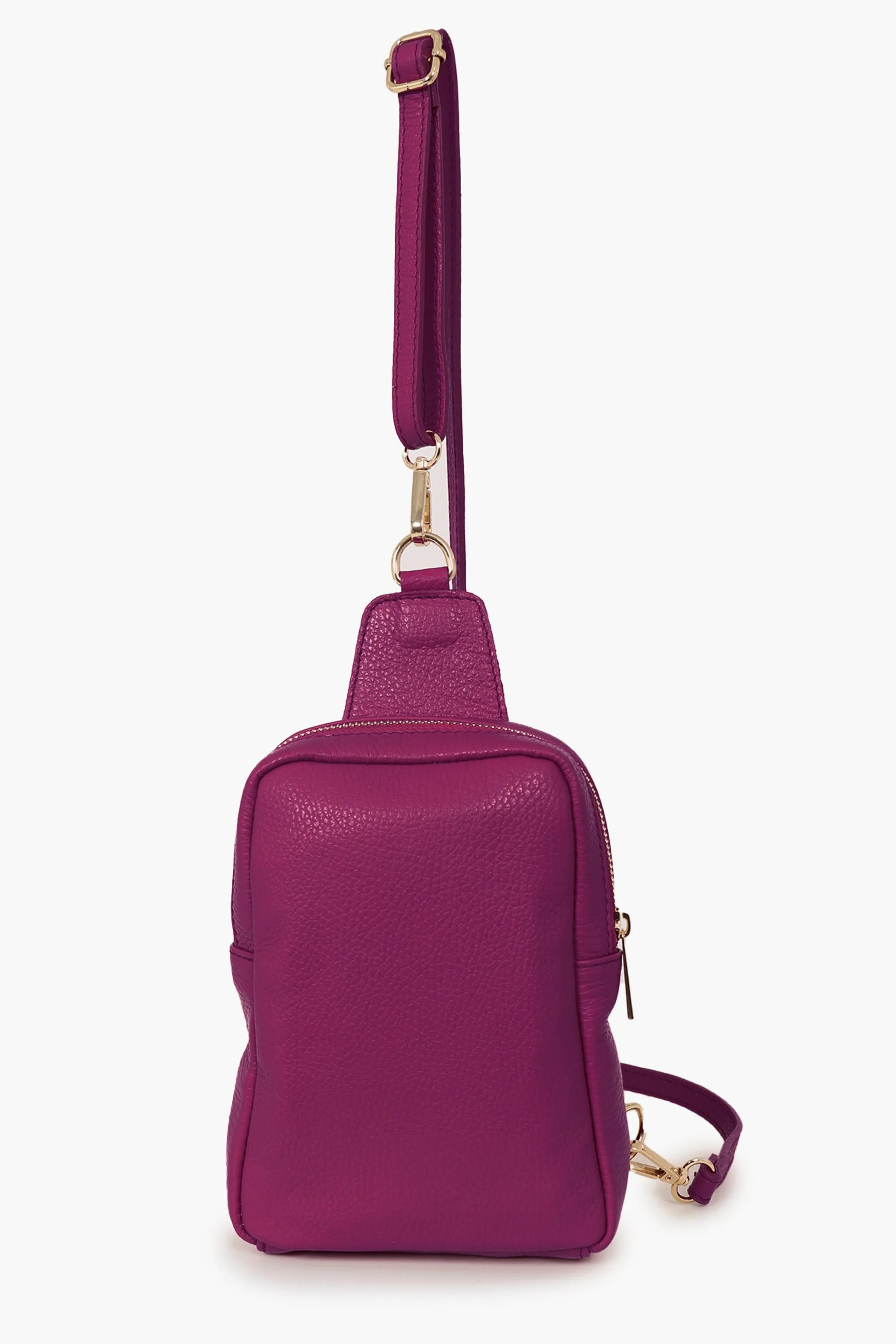 Tara - Italian Leather Sling Bag - Berry, Pebbled