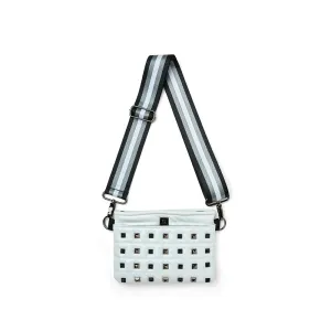 Think Royln Bum Bag Crossbody in Studded White Patent