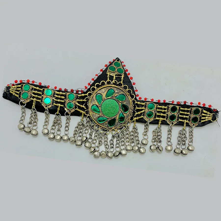 Traditional Green Handmade Tribal Matha Patti,Statement Headpiece