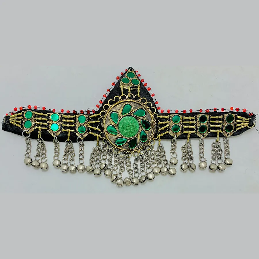 Traditional Green Handmade Tribal Matha Patti,Statement Headpiece