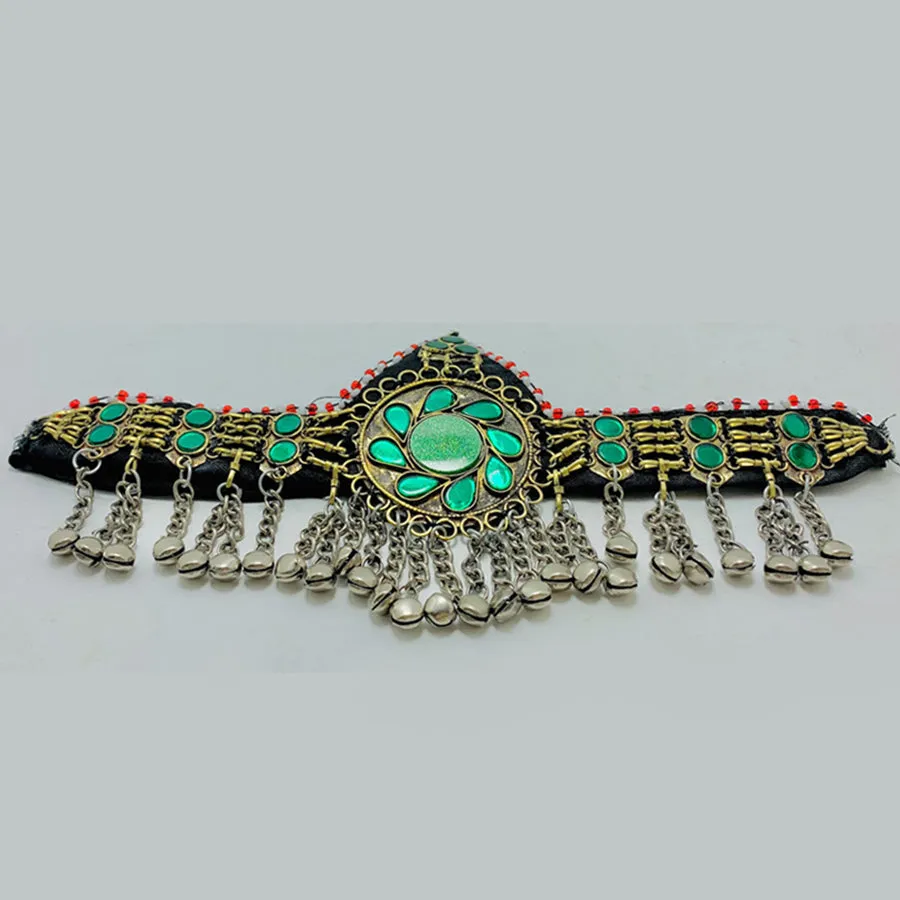 Traditional Green Handmade Tribal Matha Patti,Statement Headpiece