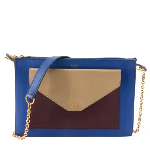 Tri-Colour Leather Pocket Flap Crossbody Bag